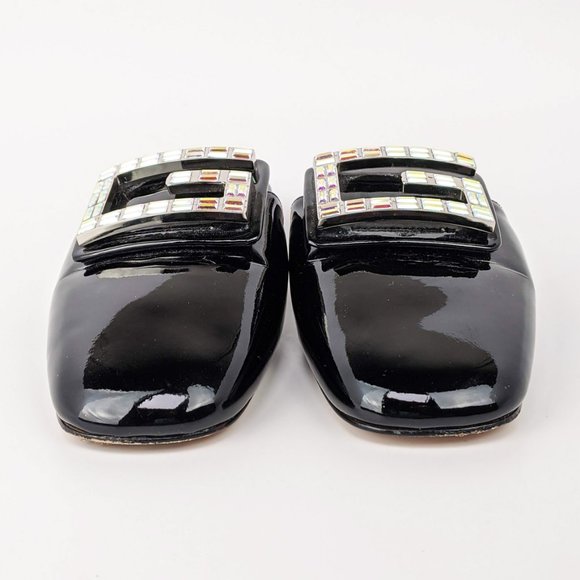 SOLD Gucci Black Patent Leather G Slide Mules - Picture 2 of 7